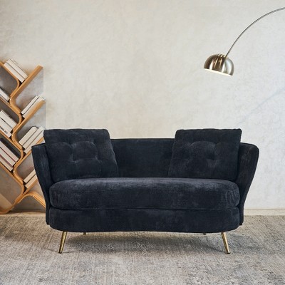 Loveseat Sofa Upholstered Couch with Golden Metal Legs,White/ Yellow/Orange/Blue/Gray/Black/Pink, 4W-ModernLuxe