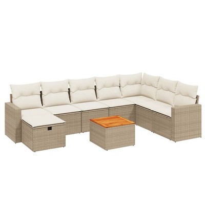 vidaXL Patio Sofa Set with Cushions Outdoor Furniture 9 Piece Poly Rattan - Beige and Cream without Storage