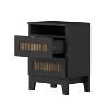 Vynxaria 2-Drawer Farmhouse Nightstand - Wooden Side Table with Metal Handle and Storage Cabinet for Bedroom, Black with Decorative Wooden Strips - 3 of 4
