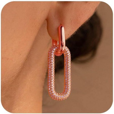 Gold Earrings for Women Trendy, Simple Dainty 14K Gold Plated Paperclip Square Chain Link Dangle Pin Stud Huggie Earrings Lightweight
