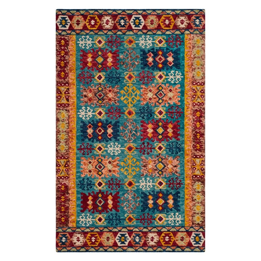 4'x6' Judy Geometric Design Tufted Area Rug Blue/Red - Safavieh