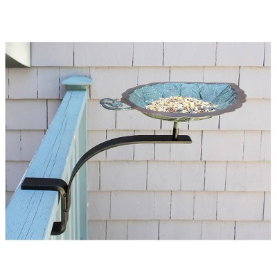 Antique Copper Aspen Leaf Rail-Mounted Birdbath