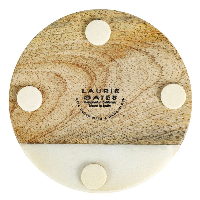 Laurie Gates White Marble and Mango Wood Round 4 Piece Coaster Set, 5 of 8