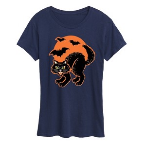 Women's - Instant Message - Vintage Paper Cat Halloween Short Sleeve Graphic T-Shirt - 1 of 4