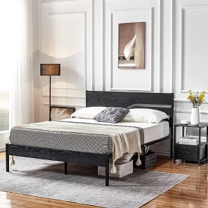 VECELO Metal Platform Bed Frame with Wooden Headboard - 1 of 4