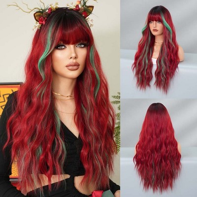 Jessie's Wig 26inch Water Wave Wig Halloween Party Synthetic Anime Cosplay Wig Red Omber Green 1 Pc/Pack