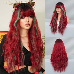 Jessie's Wig 26inch Water Wave Wig Halloween Party Synthetic Anime Cosplay Wig Red Omber Green 1 Pc/Pack - 1 of 4