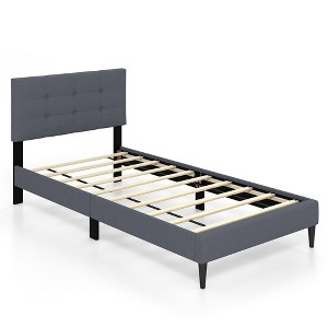 Tangkula Twin Upholstered Platform Bed Mattress Foundation Button Tufted Headboard - 1 of 4