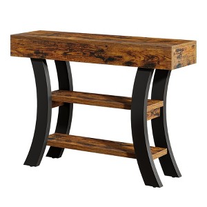 Resenkos Industrial Rustic Console Table with Shelves, Metal Curved Legs, Living Room Entryway Sofa Side Table Brown - 1 of 4