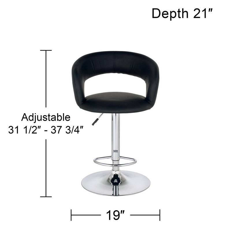 Studio 55D Groove Chrome Swivel Bar Stool 30" High Modern Adjustable Black Faux Leather Cushion with Backrest Footrest for Kitchen Counter Height Home, 4 of 10