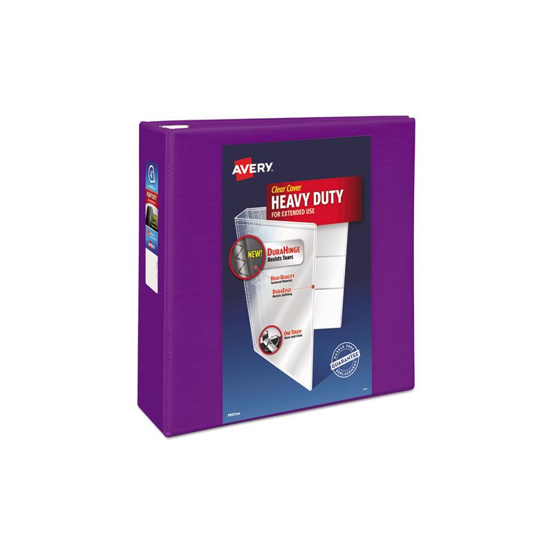 Avery Heavy-Duty View Binder with DuraHinge and Locking One Touch EZD Rings, 3 Rings, 4" Capacity, 11 x 8.5, Purple, 1 of 8