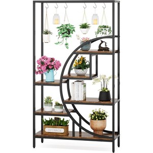 Gulches Industrial 70.9"H 7-Tier Plant Stand, Flower Display Rack with 6 S-Hooks, Brown & Black - 1 of 4