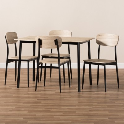 Honore 5-Piece Mid-Century Modern Dining Set in Light Brown and Matte Black