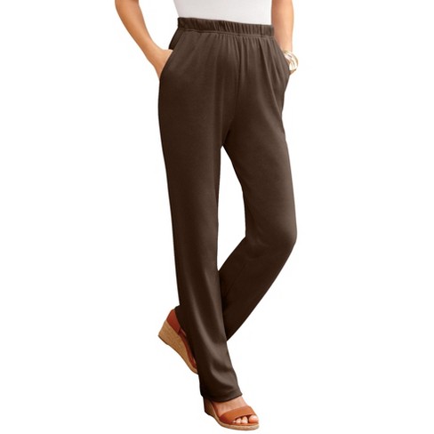 Roaman's Women's Plus Size Tall Straight-Leg Soft Knit Pant - L, Brown