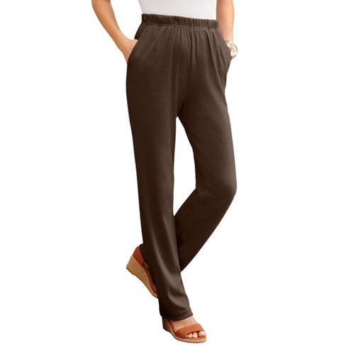 Roaman's Women's Plus Size Tall Straight-Leg Soft Knit Pant, 6X - Chocolate