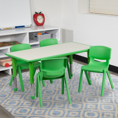 Adjustable Green Plastic Activity Table with 4 Chairs