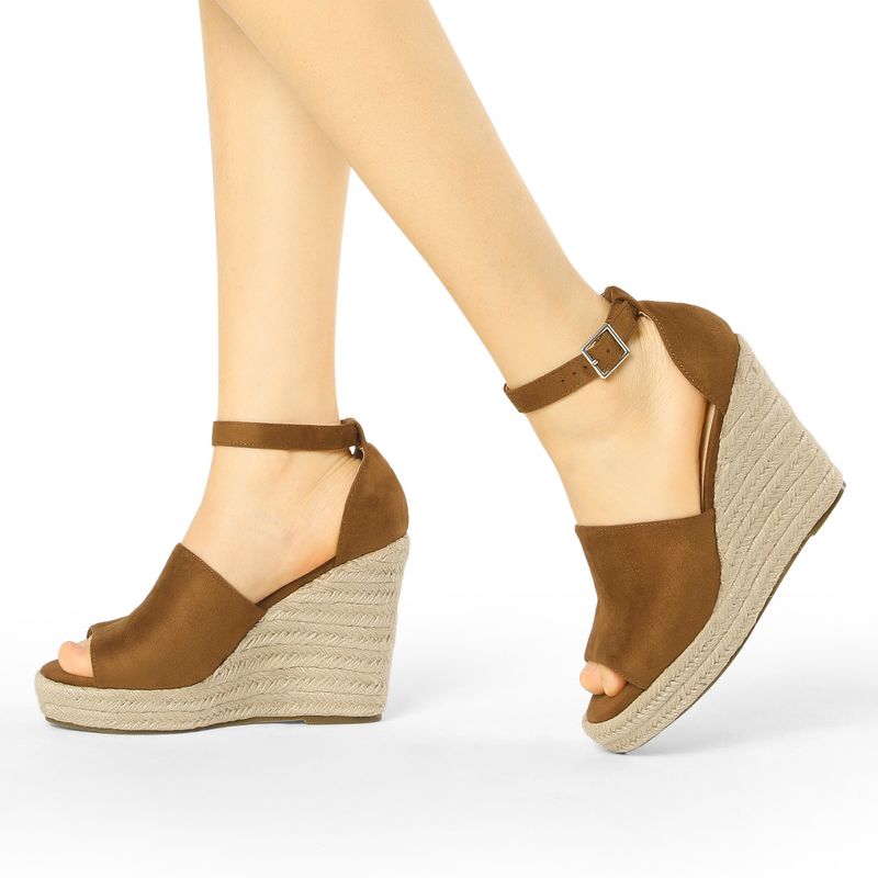 Allegra K Women's Ankle Strap Espadrilles Platform Heels Wedges Sandals, 2 of 8