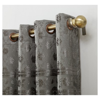 Gray Velvet Medallion Blackout Grommet Curtain Panel