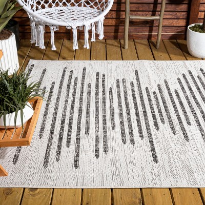 Ivory & Black Striped Synthetic 4' x 6' Easy-Care Area Rug