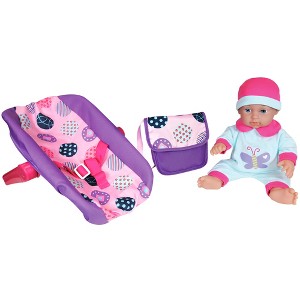 Lissi: 11" Baby Doll & Car Seat Handbag Set - Pink-Blue-Purple-Butterfly Outfit - 1 of 4