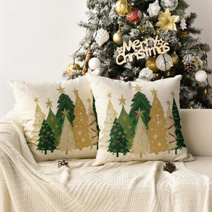 Christmas Trees Star White Throw Pillow Covers Set of 2, 18 x 18 Inch Snowflake - 1 of 4