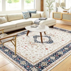 Living Room Vintage Floral Print Rug, Machine Washable Low-Pile Non-Slip Carpet, Soft Indoor Area Rug for Bedroom, Dining Room & Office - 1 of 4