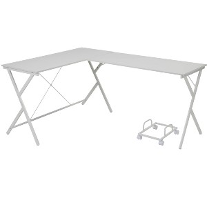 Vynxaria White Corner Desks Finish Computer Desk Modern Home Office Workstation with Sleek Design - 1 of 4