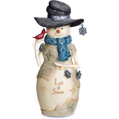 Pavilion Gift Company - Let it Snow - 6" Snowman Holding Snowflakes and Cardinal - Decorative Objects
