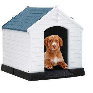 FDW 28/32/39 Inch Spacious Plastic Dog House Dog Kennel with Ventilated Roof Removable Tray - 1 of 4