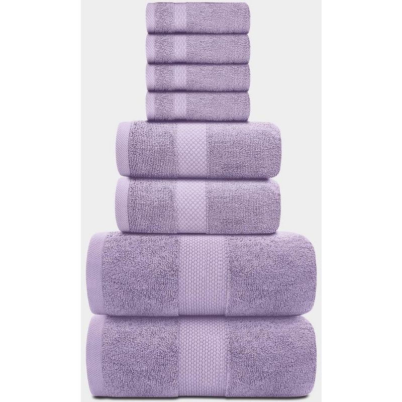 White Classic Luxury 100% Cotton 8 Piece Towel Set - 4x Washcloths, 2x Hand, and 2x Bath Towels, 2 of 6