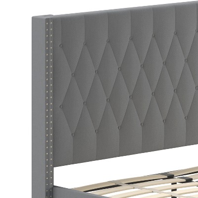 Elegant Dark Gray Queen Upholstered Bed with Nailhead Trim