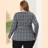 Women's Plus Size Houndstooth Formal Outfits Plaid Tie Waist Workwear Blouses - Agnes Orinda - 4 of 4