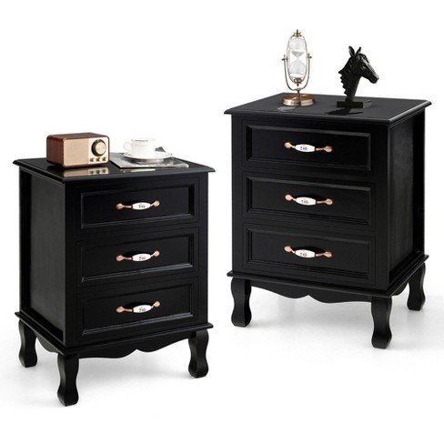 Tangkula 2pcs 3 Drawers Nightstand Wood Sofa End Side Accent Furniture Table  Black : Target