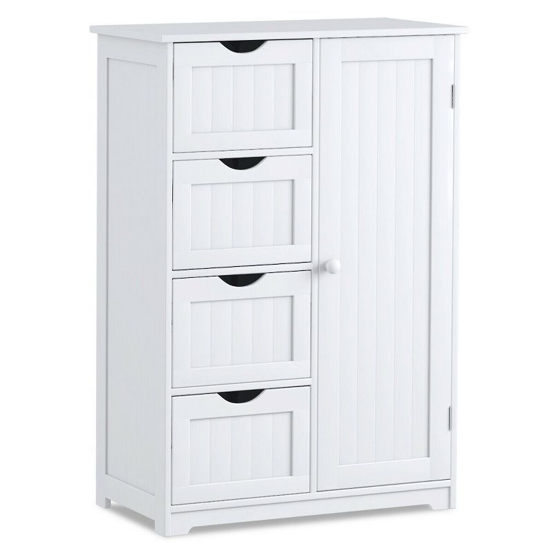 Costway Wooden 4 Drawer Bathroom Floor Cabinet Storage Cupboard 2 Shelves Free Standing White/Brown/Grey/Black, 5 of 11