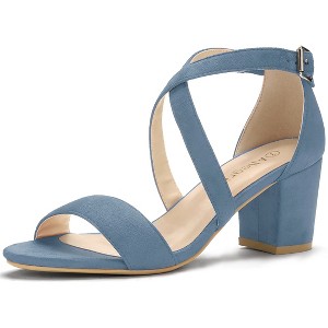 Allegra K Women's Open Toe Crisscross Buckle Ankle Strap Block Heel Sandals - 1 of 4