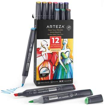 Arteza Premium Acrylic Artist Marker Set, Classic Hues and Metallic Colors,  Replaceable Tips- 40 Pack
