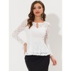 INSPIRE CHIC Women's Floral Lace Front Peplum Hem Keyhole Sheer Long Sleeve Blouse - 3 of 4
