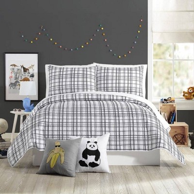 Charcoal and White Reversible Microfiber Full Quilt Set