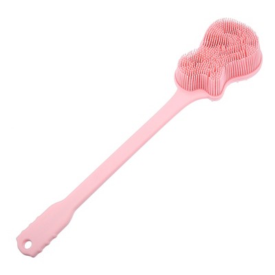 Unique Bargains Body Bath Brush Back Scrubber Loofah Shower with Long Handle for Skin Exfoliating PP Mesh Pink 1 Pcs