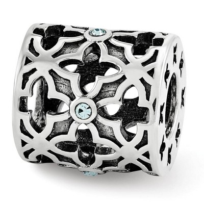 Black Bow Jewelry Sterling Silver with Lt Blue Crystals Moroccan Lattice Bead Charm