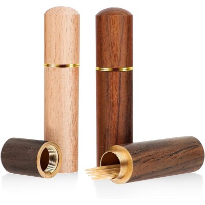 3pack Toothpick Holder Portable Wood Case Waterproof Handmade, Mini Box for Storage Needle Toothpick Pill Bead
