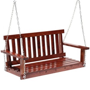 FDW Wooden Porch Swings 4Ft/48in Swings Heavy Duty 800lb Weight Capacity Swing Bench for Adults with Hanging Chains for Garden and Backyard,Brown - 1 of 4