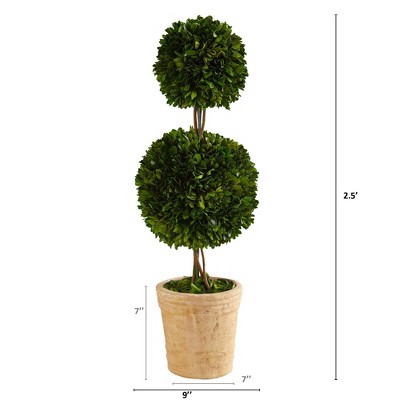30" Green Boxwood Double Ball Topiary in Beige Planter