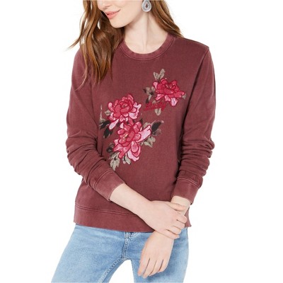 Lucky Brand Womens Floral Embroidered Graphic Sweatshirt