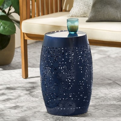 Apollos Modern Lace Cut Iron Side Table,12"Round End Table With Storage,Drum Accent Table-Cuddlewood