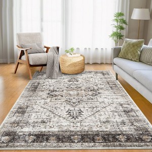Machine Washable Area Rug Living Room Vintage Medallion Carpet Distressed Rugs for Bedroom - 1 of 4