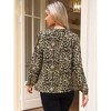 INSPIRE CHIC Women's Leopard Print Long Lantern Sleeve Smocked Tie Neck Casual Shirts - 3 of 4
