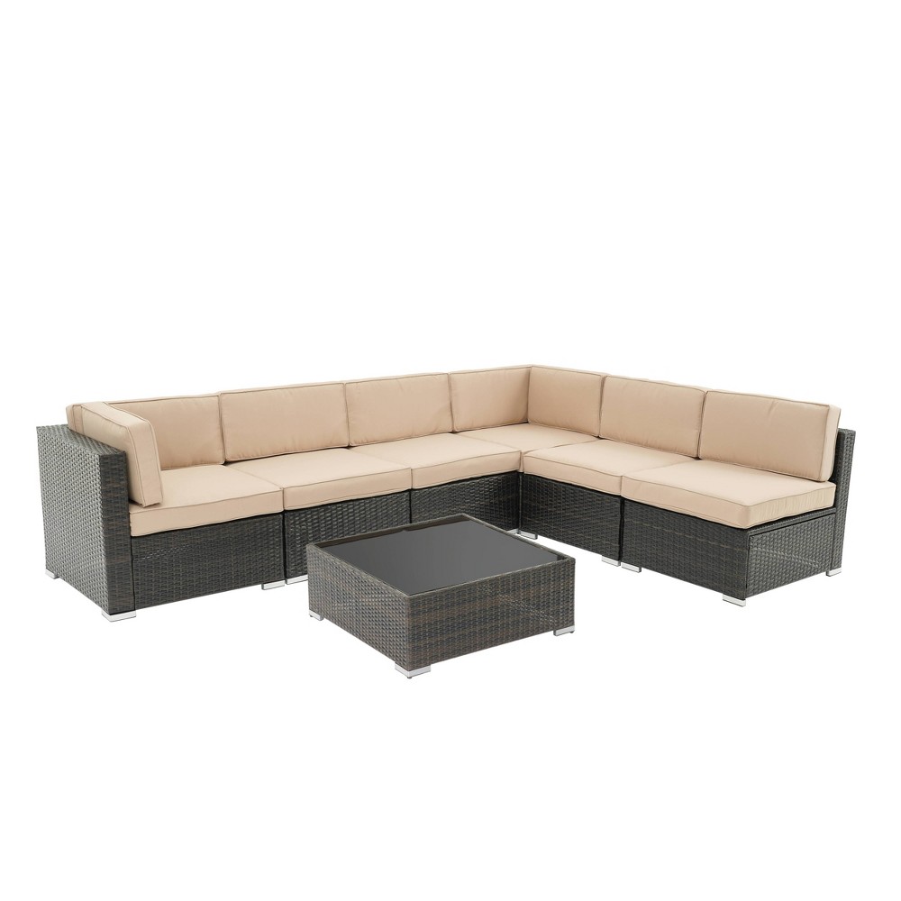 Photos - Garden Furniture GODEER 7pc Wicker Outdoor Conversation Set with Sand Cushion Brown Brown/S
