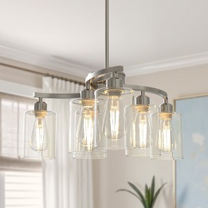YANSUN 22 in. 6-Light Brushed Nickel Chandelier Adjustable Industrial Pendant Light with Clear Glass for Dining Room Kitchen - 1 of 1
