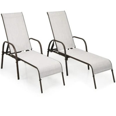26"2 Pieces Outdoor Patio Lounge Chair Chaise Fabric with Adjustable Reclining Armrest